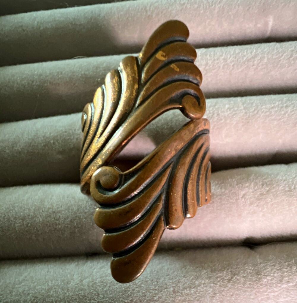 Solid Copper Swirl Wrap Band Ring - 6.5 Mexico 14mm Wide Asymmetrical No Stone